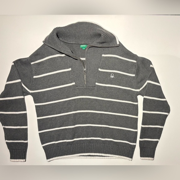 United Colors Of Benetton Other - United Colors Of Benetton Grey  and White Striped Quarter Zip-Up Sweater